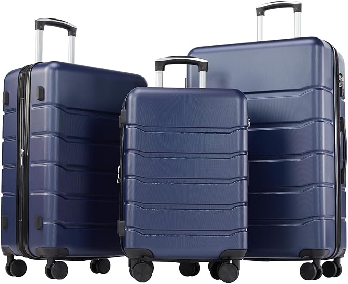 OLIXIS 3-Piece Suitcase Set, Hardside Luggages with Spinner Wheels, Lightweight ABS Hard Shell Travel Luggage, Expandable Carry-On Suitcase with TSA Approved Lock–Blue(20+24+28 Inch)