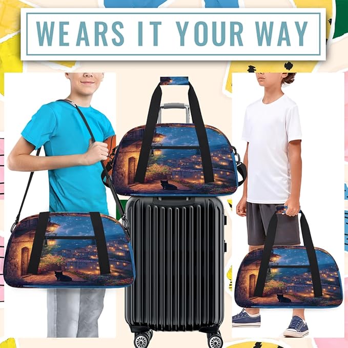 Travel Duffle Bag for travel duffle bag sports Girls Boys Kids Cat Animals Landscape Lightweight Overnight Sleepover Weekender Bags Small Dance Gym Sport Bag Teens Carry-On Size Workout Bag