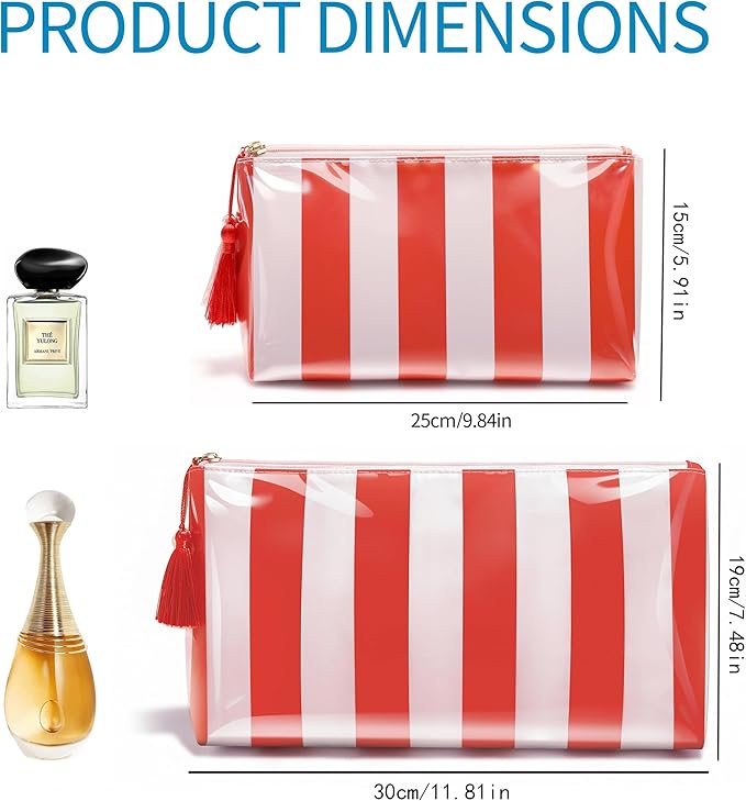 Makeup Bag, Large Clear Coated Cosmetic Bags for Women Girls, Waterproof Travel Makeup Bag for Purse Organizer Zipper Pouch Beach Summer Vacation Essentials Gifts for Women
