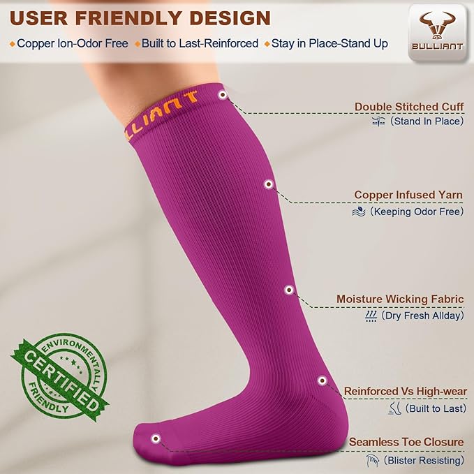 BULLIANT Compression Socks 3Pairs-15-20mmHg Circulation Support Men Women Hiking Sports Recovery-Upgraded Wicking Tech