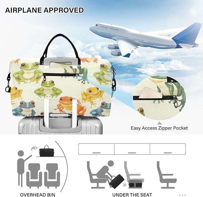Travel Duffle Bag, Rainbow Frogs Gym Bag with Storage Bag Weekender Overnight Bag for Men Women Trip Sports Yoga