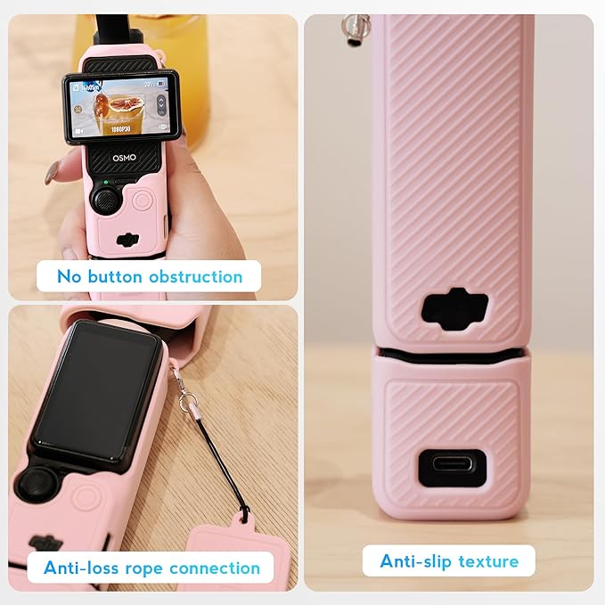 Protective Case for DJI Osmo Pocket 3 / Xtra Muse Camera, Soft Silicone Grip Cover with Screen Protection & Mic, Lightweight, Anti-Scratch, for Travel, Vlogging, Daily Filming – Pink