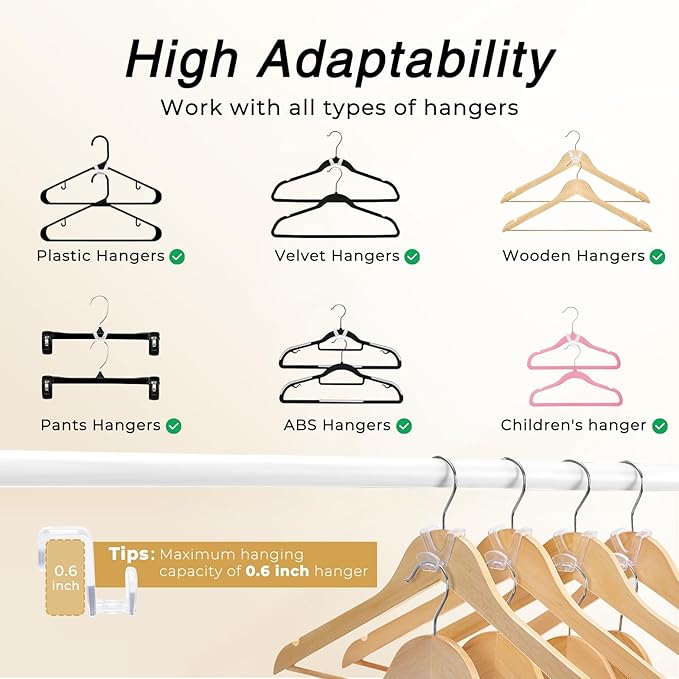 HOUSE DAY Space Saving Hangers 100 Pack, Clear Clothes Hanger Connector Hooks, Heavy Duty Hangers Space Saver, Premium College Dorm Room Essentials, Closet Organizers and Storage