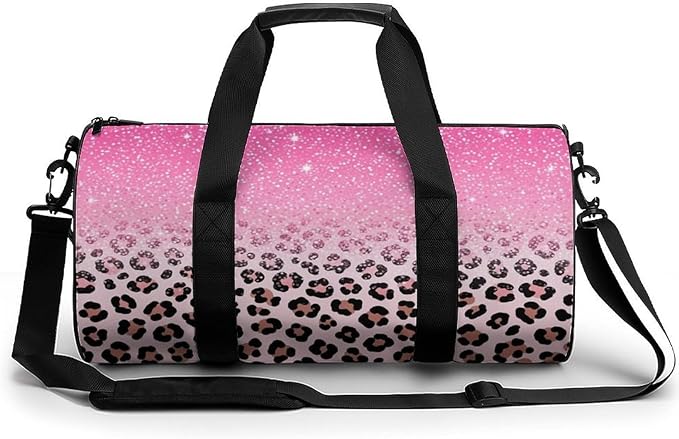 Weekender Carry on Beach Yoga Overnight Luggage Bag Gym Sports Travel Workout Bag Overnight Bags (Pink Glitter Sparkles Cheetah Leopard Print)