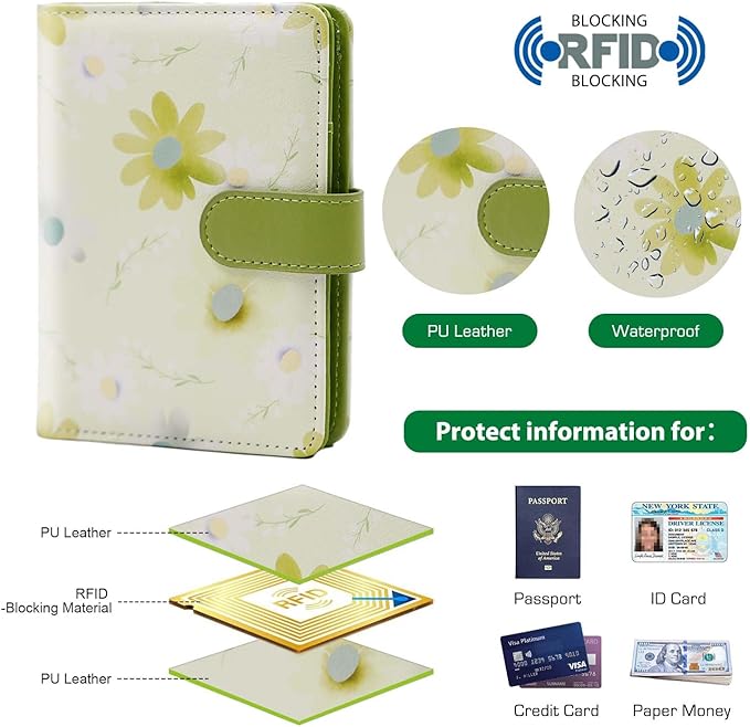 Melsbrinna Rfid Passport Holder for Travel women/Men, Cute Passport Wallet Rfid Blocking Card Slots, Rfid Passport Cover/CaseTravel Wallet, Passport Book Holder (1, floral green)