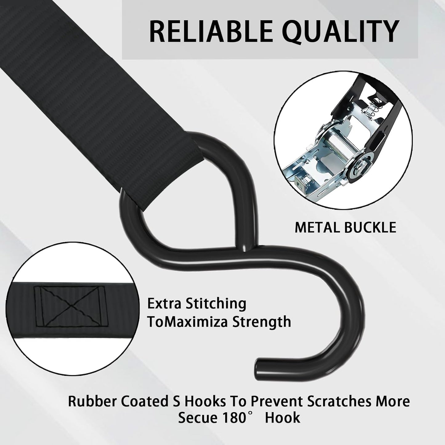 XSTRAP STANDARD Ratchet Tie Down Straps 8PK 1'' x 10 ft - 900 LB Break Strength Cargo Straps for Moving Appliances, Lawn Equipment, Motorcycle (Black)