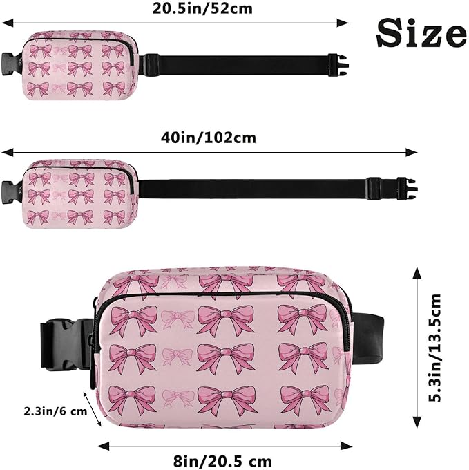 Cute Pink Bows Fanny Pack for Women Men Water Resistant Fashion Waist Packs with Adjustable Strap Belt Bag for Travel Workout Jogging Hiking 21220637