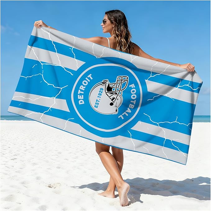 Football Fan Thin Lightweight Microfiber Beach Towel Detroit Themed Large Sand Free Oversized Quick Dry Absorbent Towels Men Women Lions Team Son Brother Christmas Xmas Birthday Cool Useful Nice Gifts