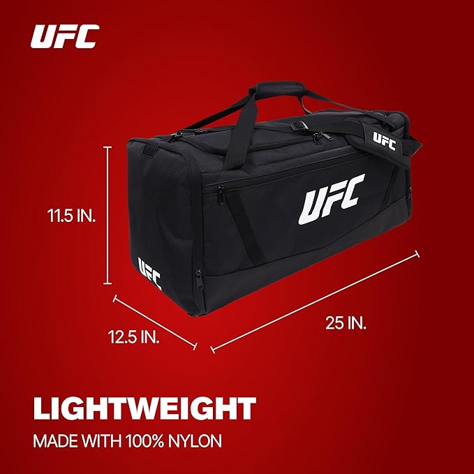UFC Gym Bag, 25 Inch Extra Large Travel Duffel Bag for Men and Women, Shoe Compartment, MMA Workout Equipment and Sports Accessories, Black