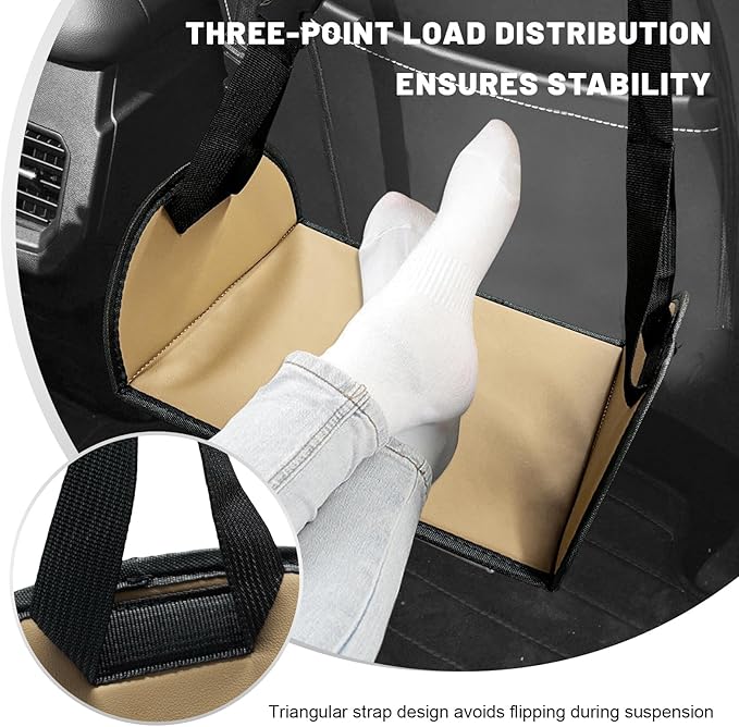 Car Rear Seat Footrest, Comfortable Foot Hammock with Adjustable Straps, Portable Foot Sling Leg Rest Travel Essentials for Women and Men, Universal Car Accessories (Beige)
