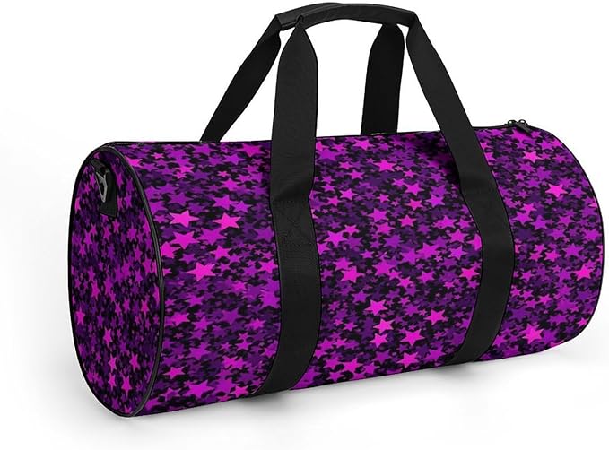 Foldable Gym Travel Bag Basketball Football Weekender Bag Carry on Beach Yoga Overnight Luggage Bags (Purple Star)