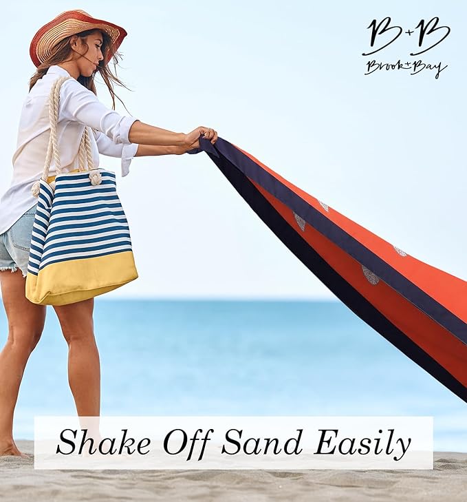 Brook + Bay Sand Free Beach Towel, Compact Beach Towel, 35"x78" Beach Towels - Oversized, Sandproof, Light Weight Beach Towel in a Bag - Tortoise