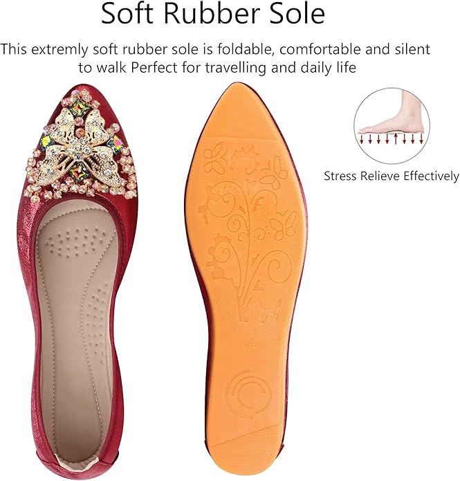 KUNWFNIX Women Ballet Flats Rhinestone Wedding Ballerina Shoes Foldable Sparkly Comfort Slip on Flat Shoes