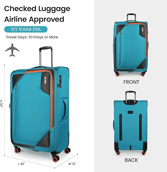Suitcases with Wheels 32 inch Luggage,Large Softside Suitcase Expandable 20% w/TSA LOCK,Lightweight Travel Suitcase for Men/Women（SkyBlue,32in）