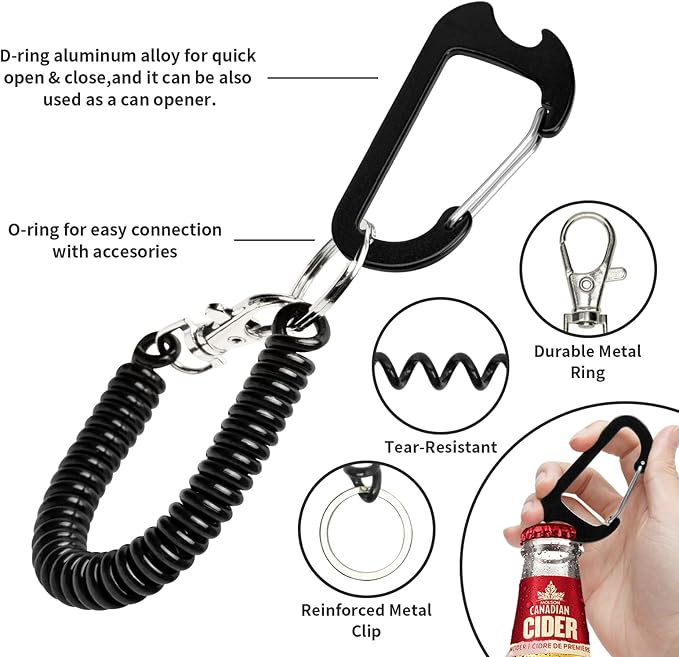 Phone Tether Lanyard Anti Theft Strap with Carabiner - Anti-Drop Outdoor Accessory for Skiing, Hiking, Cycling, Fishing & Climbing - Fit Most Cell Phones (Black+Black)