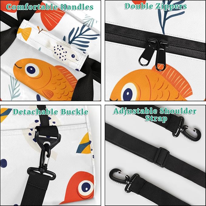 Fish Gym Travel Duffle Bag for Women & Men with Front Zipper Pocket for Sports, Overnight, Weekender, Carry On,Workout & Dance Bag,Cute Fish,18.9 * 8.7 * 10.6 in