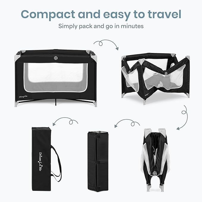 Dream On Me Zodiak Baby Playard, Breathable Mesh Sides, Soft Comfortable Mattress, Quick & Easy to Fold with Travel Carry Bag, Compact Space Saving Design - Black