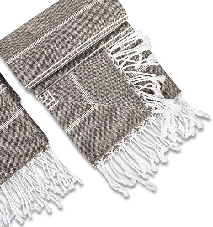 Hencely Turkish Beach Towel 37x68 Oversized, Sand-Free, Quick-Dry, Lightweight - Travel Essential for Pool & Bath - Striped 100% Cotton Bathroom Towels Accessories Gift (Brown)