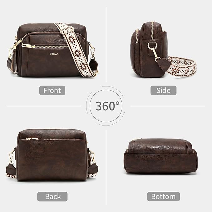Small Leather Crossbody Bags for Women Anti theft Purses and Handbag Shoulder Hangbag with Wide Strap Tassel
