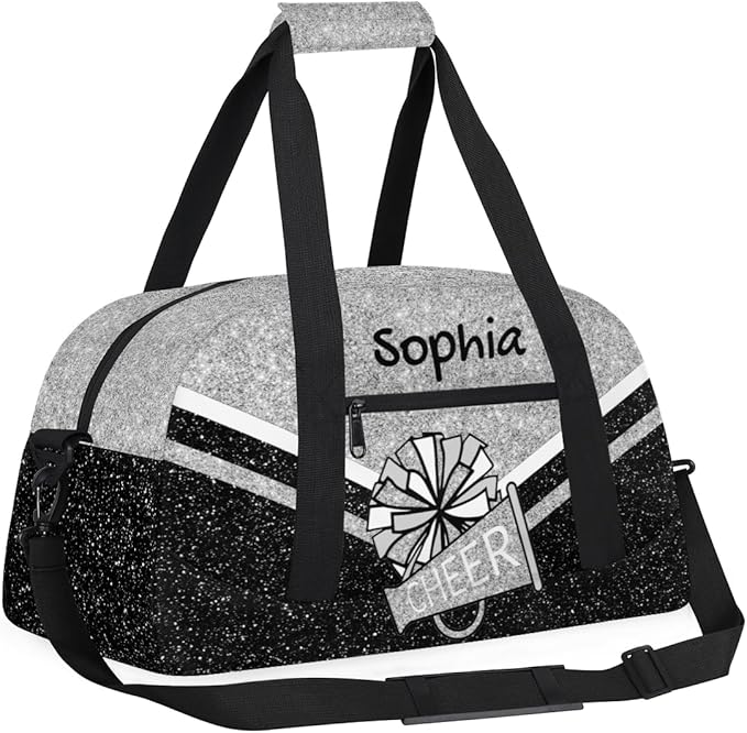 Personalized Silver Glitter Cheer Bag for Cheerleaders, Custom Sport Gym Bag Dance Bag Travel Duffle Bag Cheerleading Gifts for Women