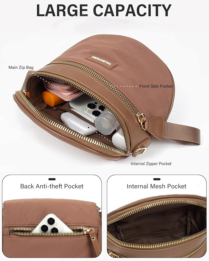 Cross Body Bag for Women Bum Bag Belt Bags Fanny Packs for Girls Travel Purse Fashion Waist Packs Crossbody Nylon Purse Trendy Shoulder Bags for Womens with Removable Wallets Purse Belt Pouch(Caramel)