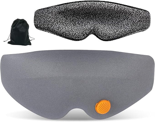 Cotton Sleep Eye Mask: Soft 3D Eye Mask - Complete Blackout with Adjustable, Eye Blinder for Travel/Sleeping, Includes Travel Pouch, Grey