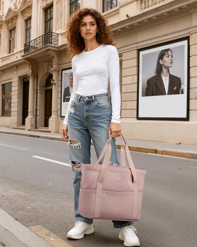 HOTOR Tote Bag for Women - Foldable Lightweight Tote Bags with Zipper, Large Shoulder Bag Top Handle Handbag for Travel, Work