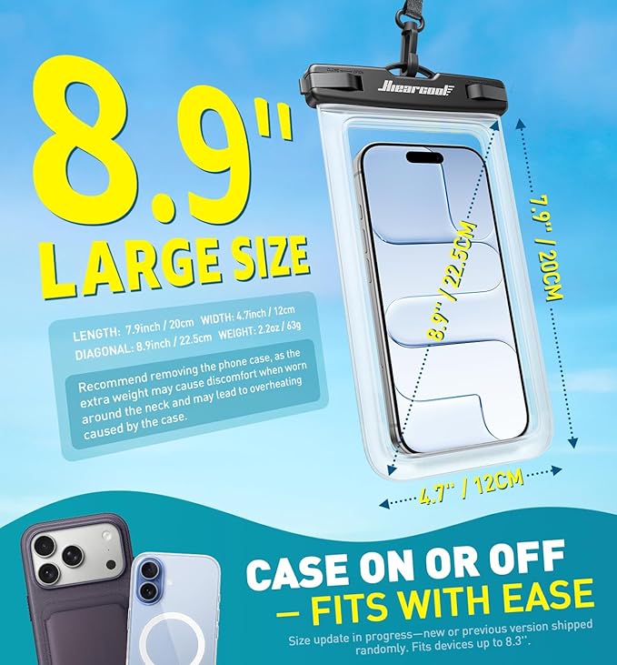 Hiearcool Waterproof Phone Pouch 2 Pack, IPX8 Dry Bag with Lanyard, Touch Screen Compatible for iPhone 17/16/15/14/13 Pro Max, Beach Swimming Cruise Travel-Clear & Mint Green