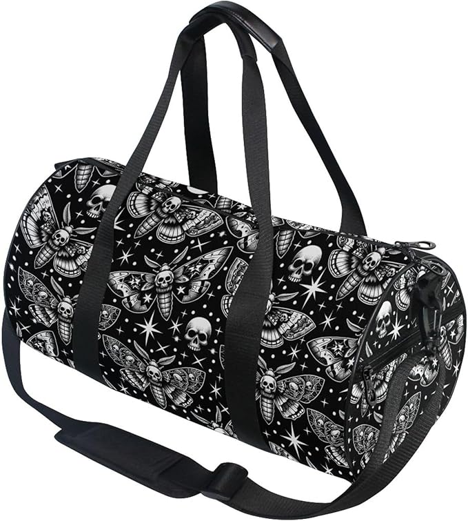 MNSRUU Sports Duffel Bags, Digital Skull Head Moth Athletic Gym Bag Overnight Workout Travel Tote Luggage for Men Women Yoga