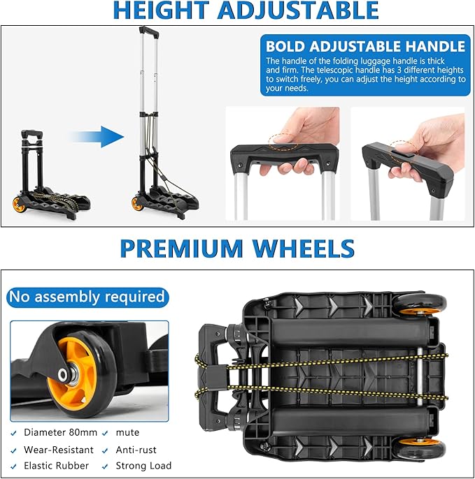 Car Seat Travel Cart with Buckle Webbing for Airport, Carseat Roller Dolly Trolley Luggage Cart, Foldable and Stowable Under Airplane Seat or Over Head Compartment