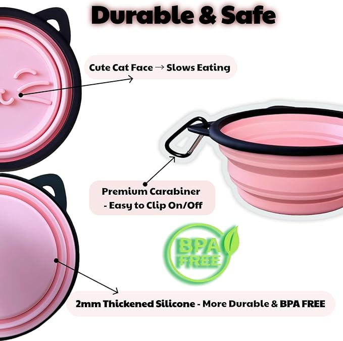 2 Pack Collapsible Silicone Dog Bowls, 25oz Portable Food Water Bowls for Medium/Large Dogs, Pet Camping Travel Essentials (Pink/Gray)