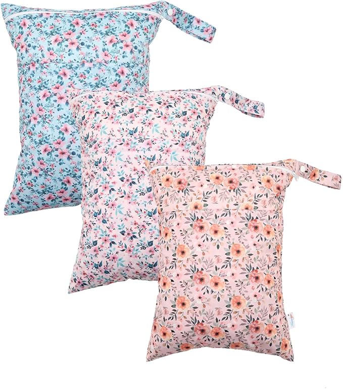 Wet Dry Bags 3 Pack Two Zipper Pockets Travel Beach Pool Reusable Waterproof Yoga Gym Bag for Baby Cloth Diaper Swimsuits Wet Clothes 3L02