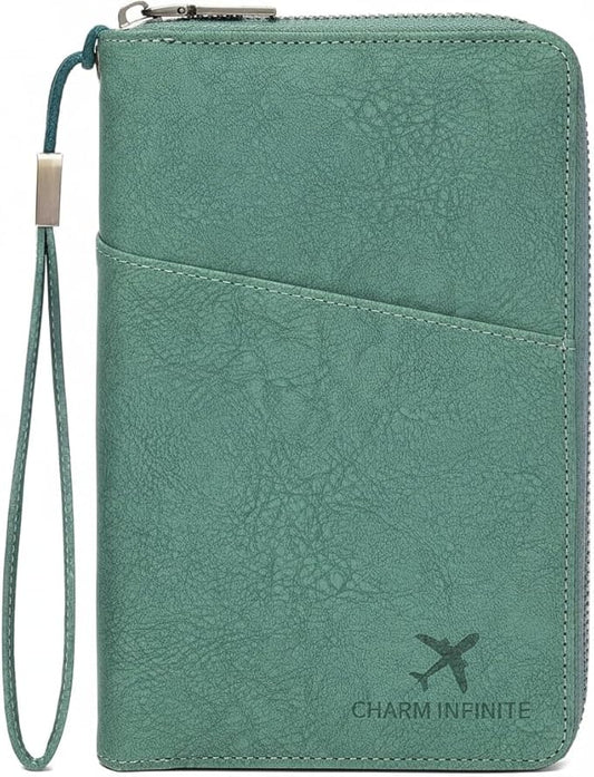 Family Passport Holder Wallet with Zipper, RFID Blocking Travel Document Organizer for Women Men, Portable Case Cover for Cards, Boarding Pass, ID, Money, Tickets with Wrist/Neck Strap