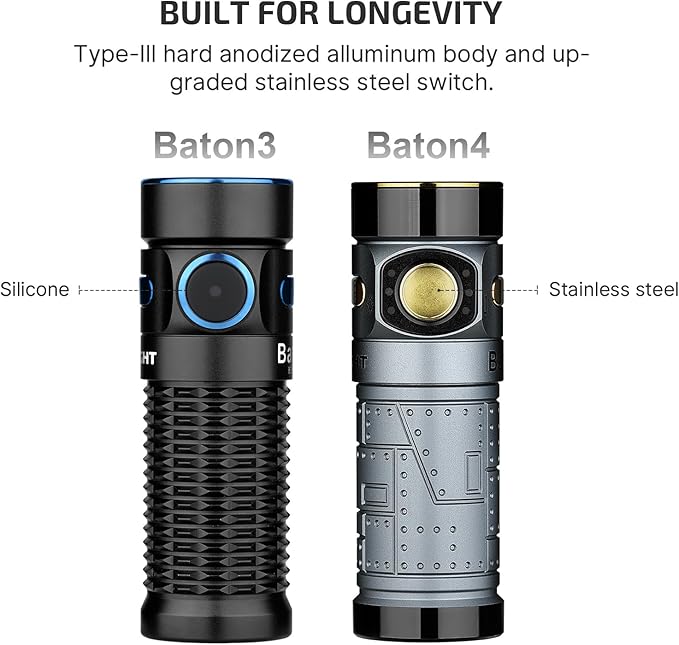 OLIGHT Baton4 Rechargeable EDC Flashlight, Bright Small Flashlight 1300 Lumens with MCC Charging Cable, IPX8 Waterproof, Multiple Modes Pocket Light for Home, Camping, and Emergencies (Fighter Pilot)
