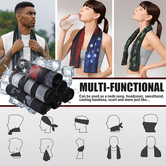 12 Pcs Flag Baseball Cooling Towels Bulk for Neck and Face 40" x 12" Sweat Towels for Hot Weather Ice Breathable Soft Chilly Cooling Towel Microfiber Workout Rags for Gym Yoga Sport Running