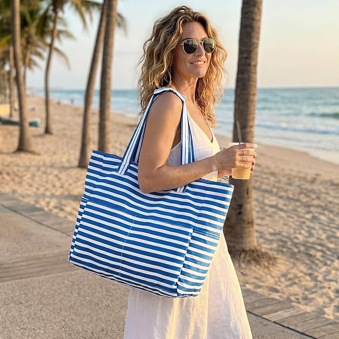 G4Free XL Beach Bag Waterproof Sandproof, Large Foldable Beach Tote with Zipper for Women, Pool Travel Swim Grocery Tote Bag