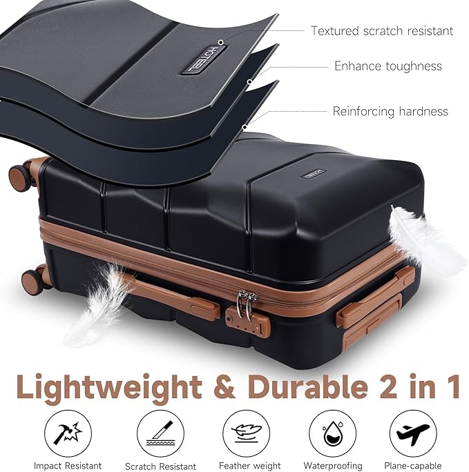 Hoteel Luggage Sets 3 Piece with Spinner Wheels TSA Lock (4-YEAR WARRANTY), Durable Carry On Suitcase Luggages, Wet-Dry Separation Compartment, ABS Hardshell for Travel, School, Black(20/24/28in)