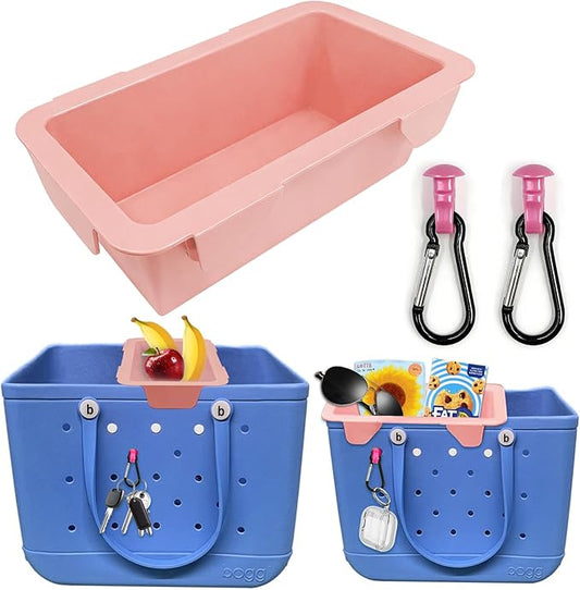 Upgraded Snack Topper Tray for Bogg Bag, Lightweight Organizer Accessories, Fits Large/Medium (Baby) / Small (Bitty) Bogg Bags, with 2 Multifunctional Insert Carabiners, Pink
