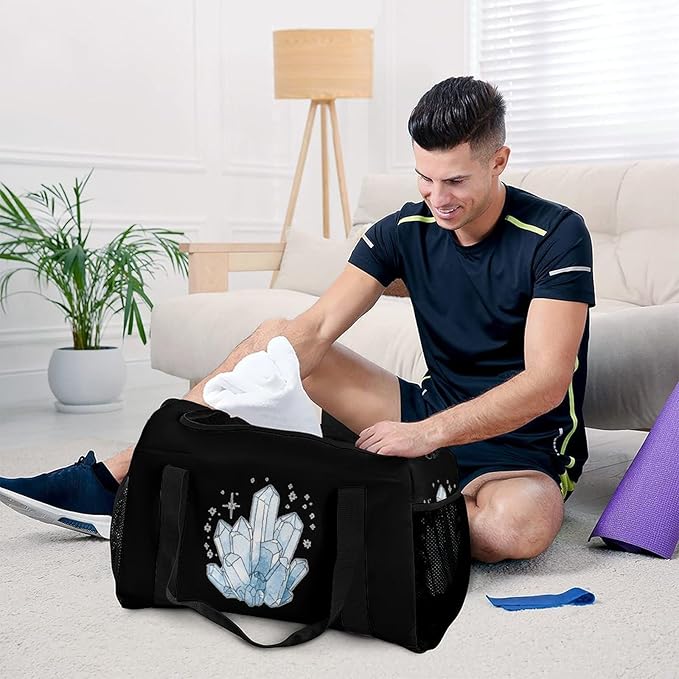 Blue Crystals Duffle Bag Gym Bag for Workout Travel Tote with Detachable Straps