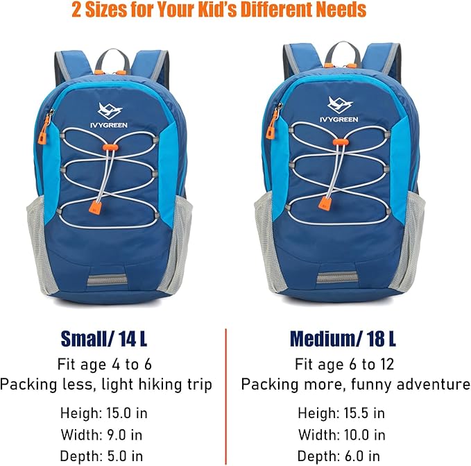 IVYGREEN Little Kids Hiking Backpack for Boys or Girls, Small Daypack for Camping or Travel (Blue, Small)