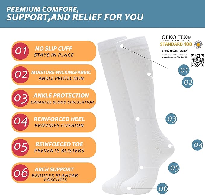fenglaoda 3 Pairs Compression Socks for Women & Men Knee High Nurse Pregnant Cute Medical Running Travel Athletic