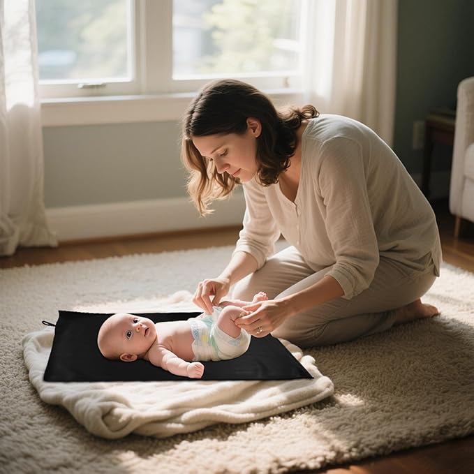 Wipeable Changing Pad for Baby, Black Diaper Changing Mat for Baby Travel or Home, Foldable Mat Fits Perfectly in Diaper Bag (67-18)