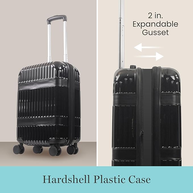 Martha Stewart The Bedford 3 Piece Rolling Luggage Set, Hardshell Suitcases with Spinner Wheels, 22/26/30 Inch, Black