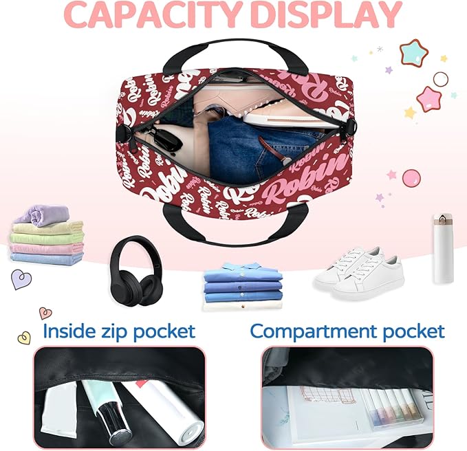 Custom-Dance-Gymnastics-Bag for Girls Personalized Kids Duffle Bag Cheerleader Team Bag for Travel Gym Sport Red Text