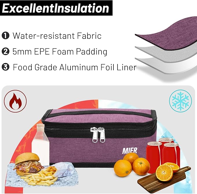 MIER Small Lunch Bag for Kids & Adults Compact Insulated Lunch Box Portable Thermal Mini Cooler for Work School Travel, Purple