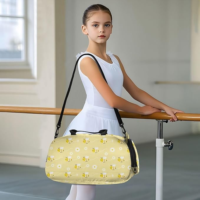 Bumble Bees Yellow Cute Gym Duffel Bag with Shoes Compartment Large Capacity Gymnastics Sports Bag for Travel, Swimming, Dance, Ballet bolsa de viaje para mujer