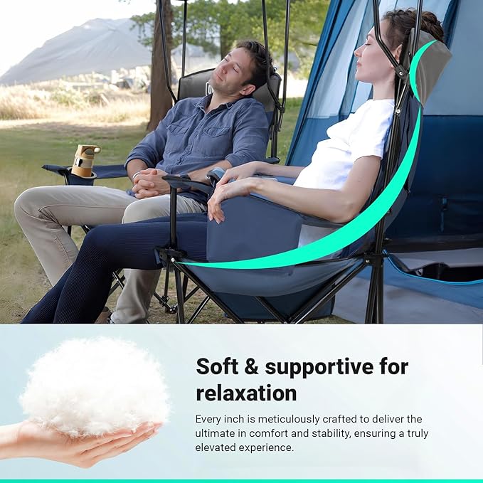 Overmont Camping Chair with Canopy Shade & Cooler Bag - Oversized Folding Beach Chair with High Back Support Big Cup Holder - Portable Lawn Chair for Outdoor Travel Sports Fishing - Support 330lbs