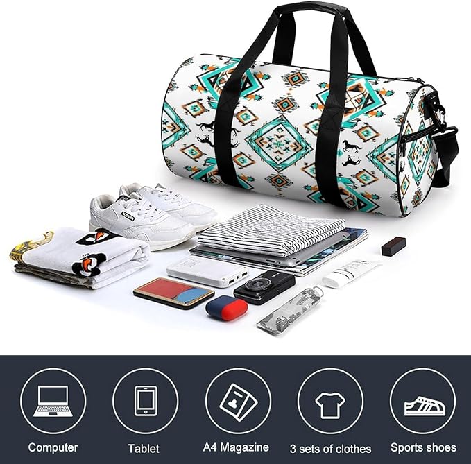 Weekender Carry on Beach Yoga Overnight Luggage Bag Southwestern Aztec Horse Gym Sports Duffle Bag Dance Gymnastics Bags