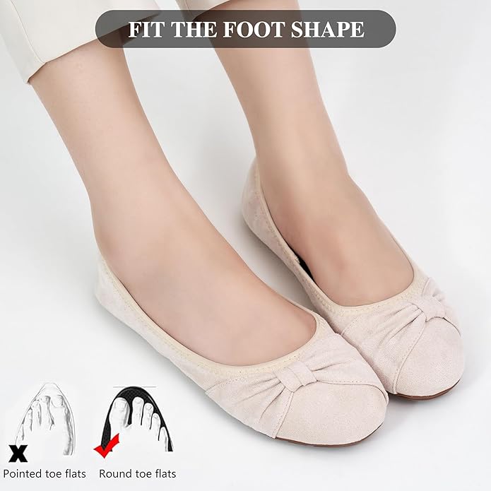 Ecetana Womens Flats Shoes Dressy: Round Toe Bowknot Suede Foldable Ballet Flats Comfortable Casual Slip On Loafers