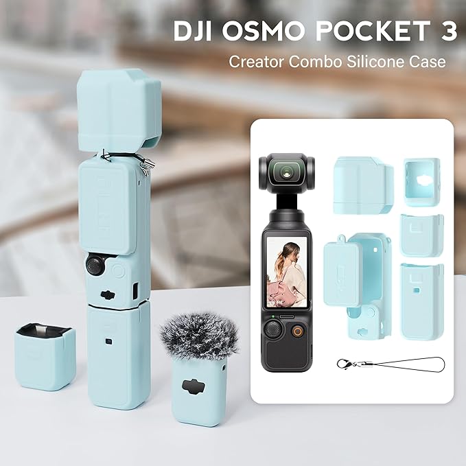Protective Case for DJI Osmo Pocket 3 / Xtra Muse Camera, Soft Silicone Grip Cover with Screen Protection & Mic, Lightweight, Anti-Scratch, for Travel, Vlogging, Daily Filming – Blue